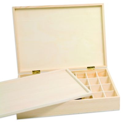 Boîte de rangement en bois brut, 32 compartiments, 36 x 26 x 7 cm
