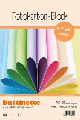 buttinette Bloc de carton de couleur, tons pastel, 24 x 34 cm, 20 feuilles