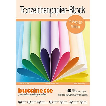 buttinette Bloc de papier à dessin de couleur, tons pastel, 24 x 34 cm, 40 feuilles