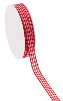 Ruban Taffetas Vichy Rouge Et Blanc - 10 Mm X 20 M, Pour Emballage, Déco, Couture - Couleurs Vives Et Lavable
