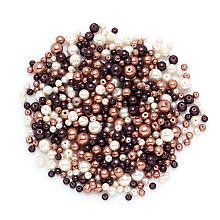 Perles nacrées en verre, ton marrons, 4–8 mm Ø, 100 g
