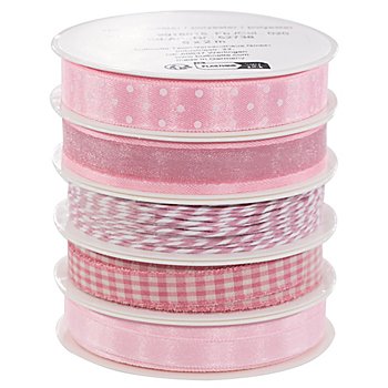 Bänderpaket, rosa-weiß, 2–15 mm, 5x 2 m