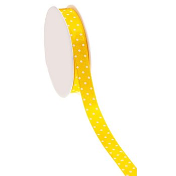 Satin-Tupfenband, gelb, 15 mm, 10 m