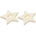 Support bougie chauffe-plat "étoile" en bois, 15 cm, 2 pièces