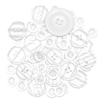 buttinette Boutons en plastique, blanc, 10 - 30 mm Ø, contenu : 150 g = env. 470 pièces