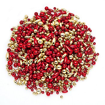 Set de perles, rouge et doré, 4–12 mm, 80 g 