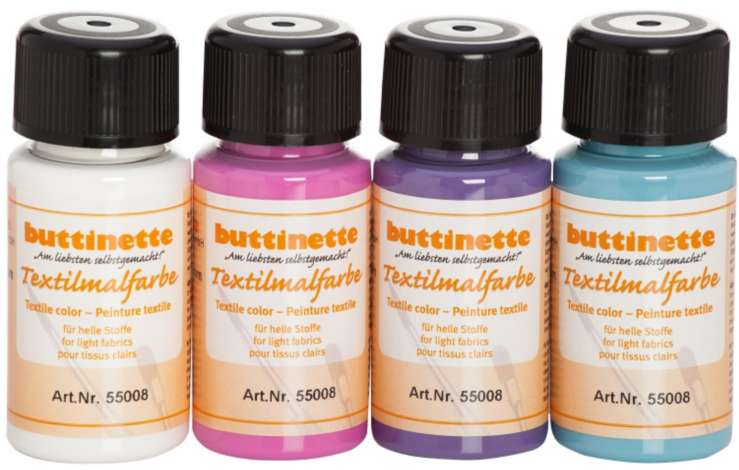 buttinette Set de peintures pour textiles sans repassage « tendance », 4x  50 ml