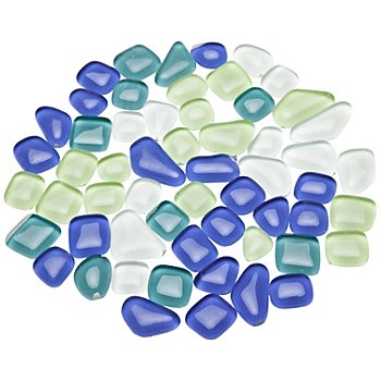 Tesselles en verre doux, tons bleus, forme polygonale, 10 - 20 mm, 200 g