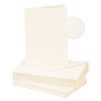 Cartes doubles nacrées et enveloppes, crème, A6/C6, 20 pièces