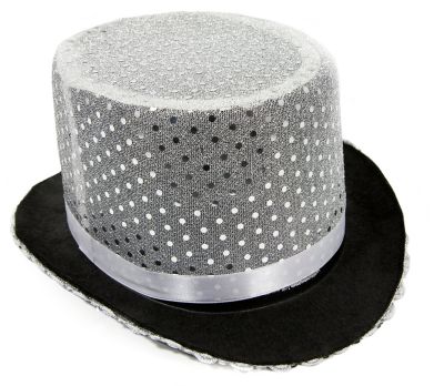 Chapeau haut-de-forme paillettes, argenté  acheter en ligne sur  déguisement buttinette
