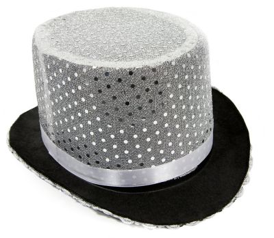 Chapeau Haut de forme / Rocambole paillettes argent