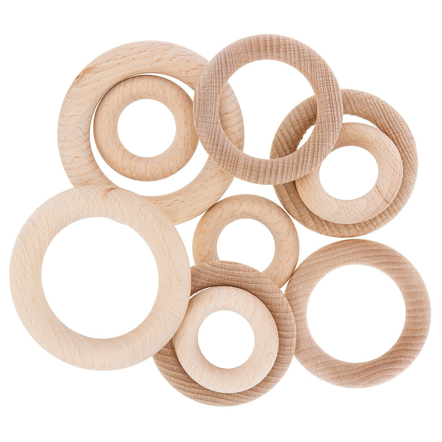 Set d'anneaux en bois de hêtre, 10 pièces, 40, 56, 70 mm