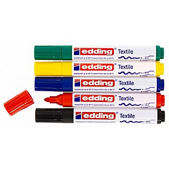 edding Set de marqueurs pour textiles, couleurs primaires, 5 marqueurs