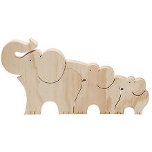 Famille de 3 éléphants en bois, 30 x 16 cm