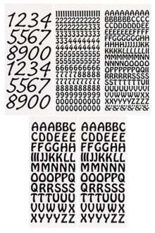 Klebesticker Buchstaben & Zahlen, schwarz, 23 x 10 cm, 5 Bogen