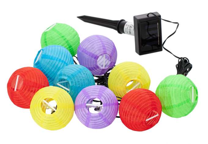 Solar-Lichterkette mit 10 bunten LED-Lampions