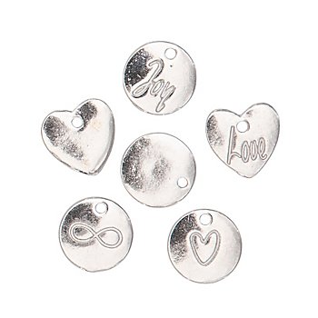 Pendentifs 'ronds & cœurs', argenté, 12 mm, 6 pièces