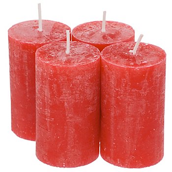 Bougies rustiques, rouge, 6 cm Ø, hauteur 10 cm, 4 pièces