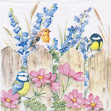 Serviettes en papier 'oiseaux sur clôture', 33 x 33 cm, 20 pièces