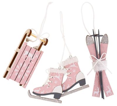Suspensions en bois "ski, luge et patins à glace", 7,7 - 15 cm, 3 pièces
