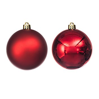 Boules de Noël en plastique, rouge, 8 cm Ø, 6 pièces