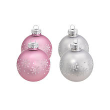 Weihnachtskugeln 'Schneeflocke' aus Glas, rosa, grau, 6 cm Ø