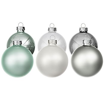 Boules de Noël en verre, menthe/argenté/blanc, 6 cm Ø