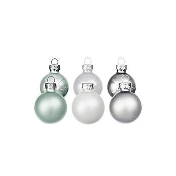 Boules de Noël en verre, menthe/argenté/blanc, 3 cm Ø