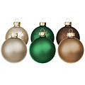 Weihnachtskugeln aus Glas, grün, braun, creme, 6 cm Ø, 12 Stück