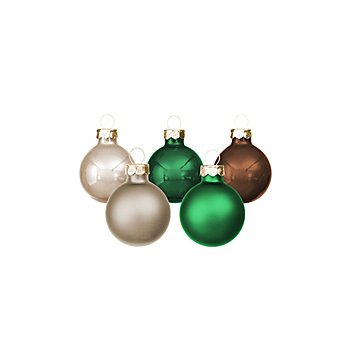 Weihnachtskugeln aus Glas, grün, braun, creme, 3 cm Ø, 12 Stück