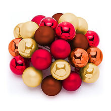 Boules de Noël sur fil métallique, rouge, doré, cuivre, 2 cm Ø, 24 pièces