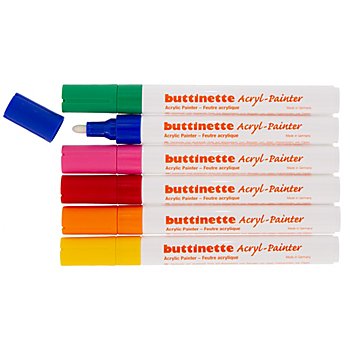 buttinette Acryl-Painter 'Grundfarben', Stärken: 4 mm / 1–5 mm, 6 Stifte