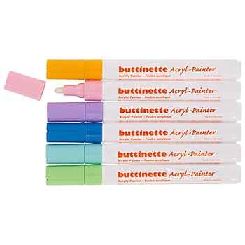 buttinette Acryl-Painter 'Pastell', Stärken: 4 mm / 1–5 mm, 6 Stifte