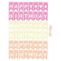 Mini-guirlandes à fanions en feutrine "Happy Birthday", rose vif/orange/crème, 49 pièces