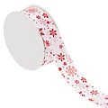Ruban en tissu "flocon de neige", blanc/rouge, 25 mm, 5 m