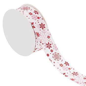 Ruban en tissu 'flocon de neige', blanc/rouge, 25 mm, 5 m