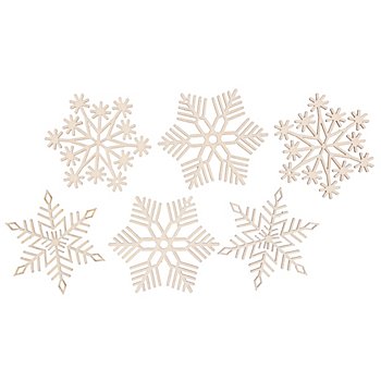 Suspensions 'flocons de neige' en bois, écru, 7 cm, 6 pièces