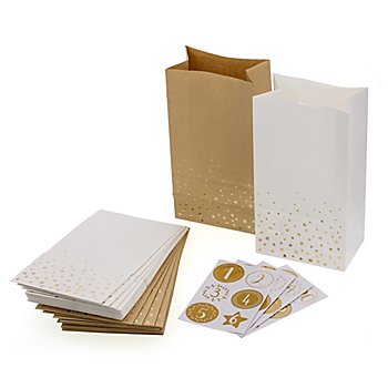 Kit calendrier de l'Avent avec sachet en papier, écru / blanc /doré, 24 sachets