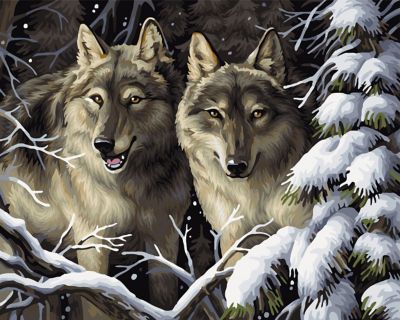 Kit peinture par numéros loups dans la forêt, 50 x 40 cm