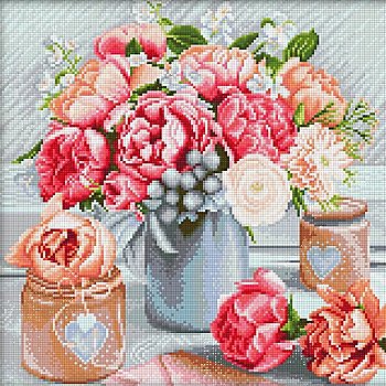Diamantenstickerei-Set 'Blumenstrauss rosa', 40 x 40 cm