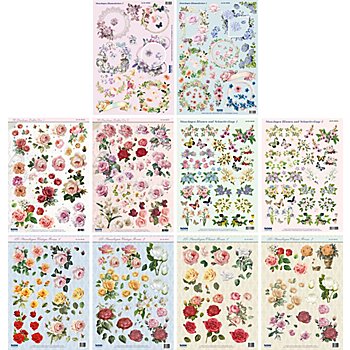 Set de motifs pour cartes 3D 'fleurs', format A4, 10 pièces