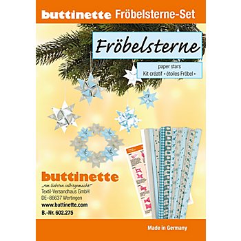 buttinette Papierstreifen-Set 'Fröbelsterne', blau-weiss-grau, 192 Streifen