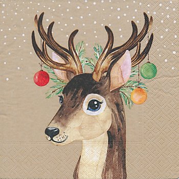 Serviettes en papier 'renne de Noël', 33 x 33 cm, 20 pièces