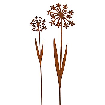 Rost-Blumen aus Metall, 59,5 und 78 cm, 2 Stück
