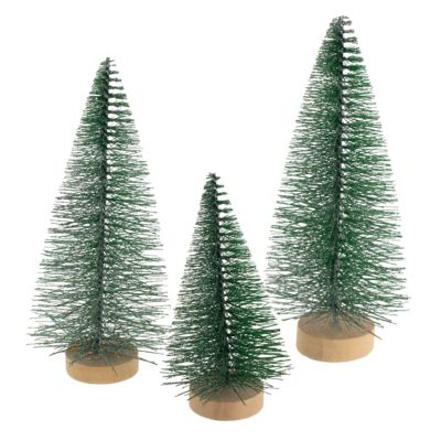 Sapins déco, enneigés, 10–14 cm, 3 pièces