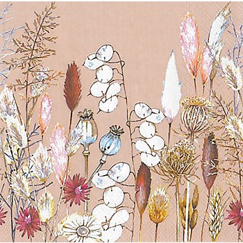 Serviettes en papier 'fleurs séchées', 33 x 33 cm, 20 pièces