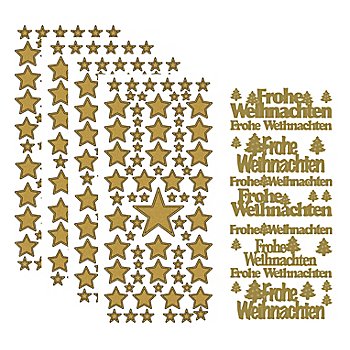 Klebesticker 'Sterne & Weihnachten', gold, 23 x 10 cm, 5 Bogen