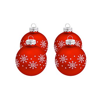 Weihnachtskugeln 'Schneeflocke' aus Glas, rot, 6 cm Ø, 4 Stück