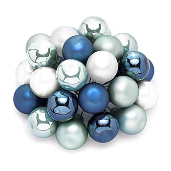 Boules de Noël en verre sur fil, bleu, blanc, 2 cm Ø, 24 pièces