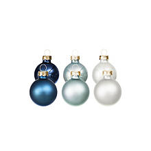 Weihnachtskugeln aus Glas, blau, weiss, 3 cm Ø, 12 Stück